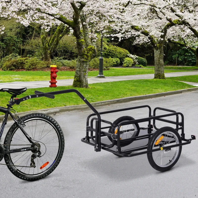 Remolque de Carga para Bicicleta Plegable con 2 Ruedas Reflectores Seguros Carga 40 kg 155x71,5x77 cm Negro - Ogal.Es