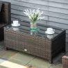 Mesa Exterior Terraza de Ratán Sintético Mesa Auxiliar con Vidrio Templado para Terraza Patio Balcón 85x50x39 cm... - Ogal.Es