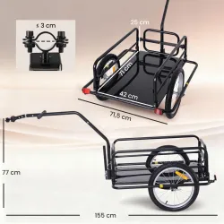 Remolque de Carga para Bicicleta Plegable con 2 Ruedas Reflectores Seguros Carga 40 kg 155x71,5x77 cm Negro - Ogal.Es