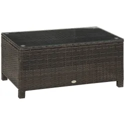 Mesa Exterior Terraza de Ratán Sintético Mesa Auxiliar con Vidrio Templado para Terraza Patio Balcón 85x50x39 cm... - Ogal.Es
