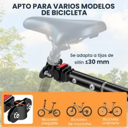 Remolque de Carga para Bicicleta Plegable con 2 Ruedas Reflectores Seguros Carga 40 kg 155x71,5x77 cm Negro - Ogal.Es