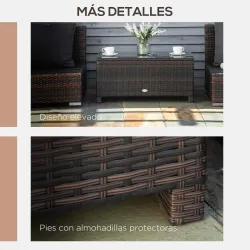 Mesa Exterior Terraza de Ratán Sintético Mesa Auxiliar con Vidrio Templado para Terraza Patio Balcón 85x50x39 cm... - Ogal.Es