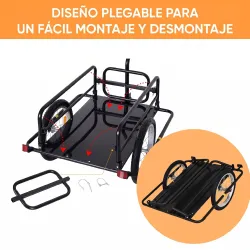 Remolque de Carga para Bicicleta Plegable con 2 Ruedas Reflectores Seguros Carga 40 kg 155x71,5x77 cm Negro - Ogal.Es