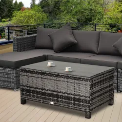 Mesa Exterior Terraza de Ratán Sintético Mesa Auxiliar con Vidrio Templado para Terraza Patio Balcón 85x50x39 cm... - Ogal.Es