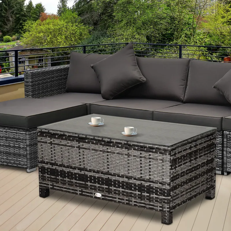Mesa Exterior Terraza de Ratán Sintético Mesa Auxiliar con Vidrio Templado para Terraza Patio Balcón 85x50x39 cm... - Ogal.Es