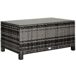 Mesa Exterior Terraza de Ratán Sintético Mesa Auxiliar con Vidrio Templado para Terraza Patio Balcón 85x50x39 cm... - Ogal.Es