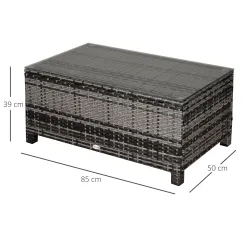Mesa Exterior Terraza de Ratán Sintético Mesa Auxiliar con Vidrio Templado para Terraza Patio Balcón 85x50x39 cm... - Ogal.Es