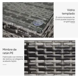 Mesa Exterior Terraza de Ratán Sintético Mesa Auxiliar con Vidrio Templado para Terraza Patio Balcón 85x50x39 cm... - Ogal.Es