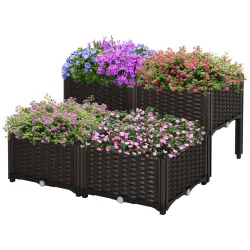Juego de 4 Jardineras de Exterior Cuadradas Imitación a Mimbre Combinación Libre para Jardín Patio 40x40x26/44 c... - Ogal.Es