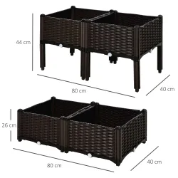 Juego de 4 Jardineras de Exterior Cuadradas Imitación a Mimbre Combinación Libre para Jardín Patio 40x40x26/44 c... - Ogal.Es