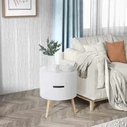 Mesita de noche - mesa de centro con 2 compartimentos de almacenamiento - tapa de MDF - dim. Ø 38 x 48 cm - blanco - Ogal.Es