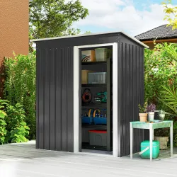 Cobertizo de Jardín Exterior 1,16 m² 163x89x182 cm Caseta Metálica con Puerta Corredera y Techo Inclinado Negro - Ogal.Es