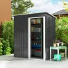 Cobertizo de Jardín Exterior 1,16 m² 163x89x182 cm Caseta Metálica con Puerta Corredera y Techo Inclinado Negro - Ogal.Es