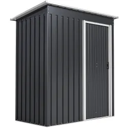Cobertizo de Jardín Exterior 1,16 m² 163x89x182 cm Caseta Metálica con Puerta Corredera y Techo Inclinado Negro - Ogal.Es