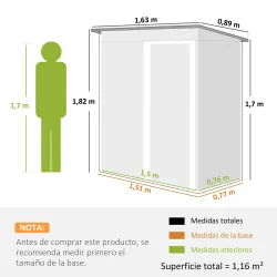 Cobertizo de Jardín Exterior 1,16 m² 163x89x182 cm Caseta Metálica con Puerta Corredera y Techo Inclinado Negro - Ogal.Es