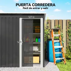Cobertizo de Jardín Exterior 1,16 m² 163x89x182 cm Caseta Metálica con Puerta Corredera y Techo Inclinado Negro - Ogal.Es