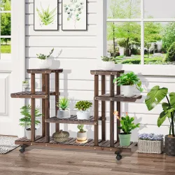 Soporte para Plantas de 4 Niveles con Ruedas Soporte para Macetas para Interiores y Exteriores 123,5x33x80 cm Ma... - Ogal.Es