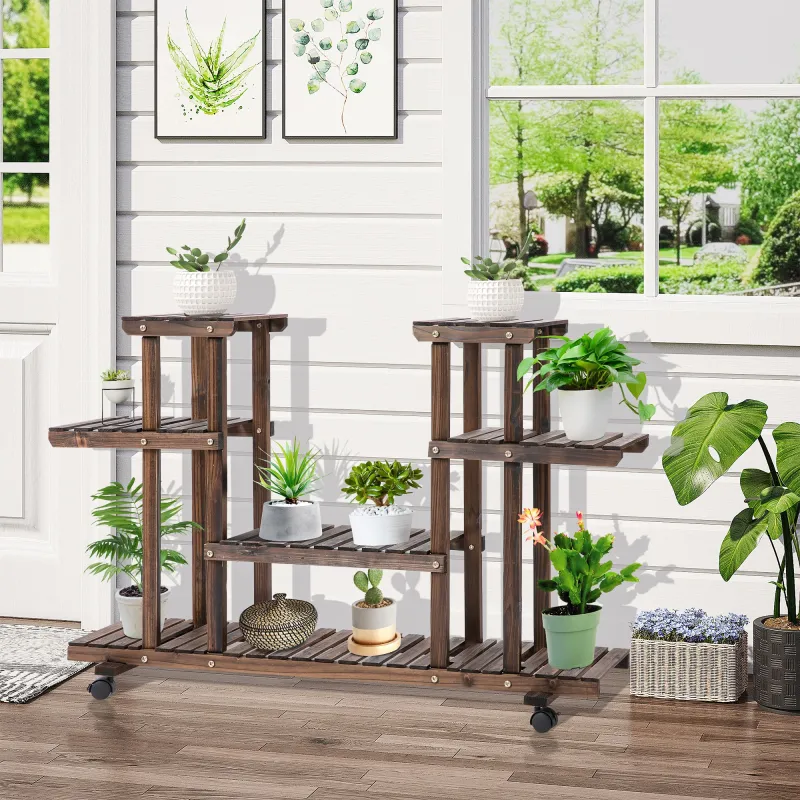 Soporte para Plantas de 4 Niveles con Ruedas Soporte para Macetas para Interiores y Exteriores 123,5x33x80 cm Ma... - Ogal.Es