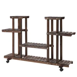 Soporte para Plantas de 4 Niveles con Ruedas Soporte para Macetas para Interiores y Exteriores 123,5x33x80 cm Ma... - Ogal.Es