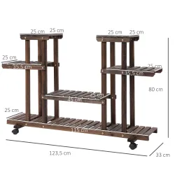 Soporte para Plantas de 4 Niveles con Ruedas Soporte para Macetas para Interiores y Exteriores 123,5x33x80 cm Ma... - Ogal.Es