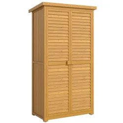 Armario de Jardín 0,31 m² Cobertizo de Exterior con 2 Puertas y 2 Estantes Interiores 87x46,5x160 cm Madera Natural - Ogal.Es