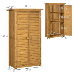 Armario de Jardín 0,31 m² Cobertizo de Exterior con 2 Puertas y 2 Estantes Interiores 87x46,5x160 cm Madera Natural - Ogal.Es