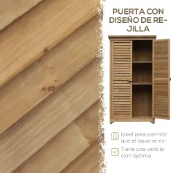 Armario de Jardín 0,31 m² Cobertizo de Exterior con 2 Puertas y 2 Estantes Interiores 87x46,5x160 cm Madera Natural - Ogal.Es