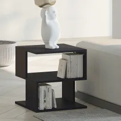 Mesa Auxiliar Cuadrada de 3 Niveles con 3 Estantes Abiertos de Almacenaje para Salón Dormitorio 40x40x43 cm Negro - Ogal.Es