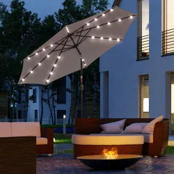 Sombrilla Terraza Exterior, Ø265 cm, Sombrilla de Jardín con 32 Luces LED Solares, Poste de Acero y Manivela de ... - Ogal.Es