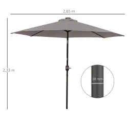 Sombrilla Terraza Exterior, Ø265 cm, Sombrilla de Jardín con 32 Luces LED Solares, Poste de Acero y Manivela de ... - Ogal.Es