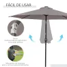 Sombrilla Terraza Exterior, Ø265 cm, Sombrilla de Jardín con 32 Luces LED Solares, Poste de Acero y Manivela de ... - Ogal.Es