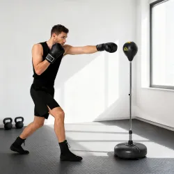 Saco de Boxeo de Pie con Altura Ajustable en 4 Niveles Base Rellenable Guantes e Inflador Ø45x133-151 cm Negro - Ogal.Es