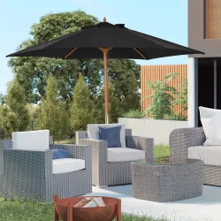 Sombrilla de Jardín Ø250x230 cm Parasol de Terraza con Marco de Madera 6 Varillas Sistema de Cuerda e Impermeabl... - Ogal.Es