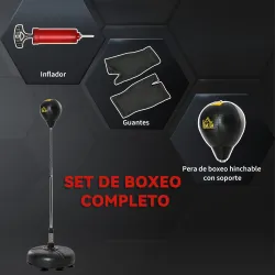 Saco de Boxeo de Pie con Altura Ajustable en 4 Niveles Base Rellenable Guantes e Inflador Ø45x133-151 cm Negro - Ogal.Es