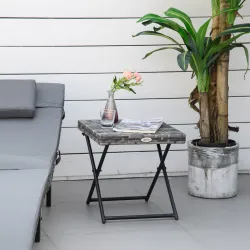 Mesa de Terraza Exterior de Ratán PE Plegable con Patas Cruzadas y Marco de Acero para Patio Balcón 40x40x40 cm ... - Ogal.Es