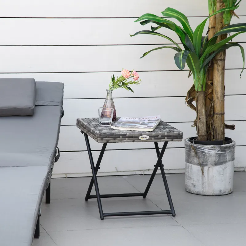 Mesa de Terraza Exterior de Ratán PE Plegable con Patas Cruzadas y Marco de Acero para Patio Balcón 40x40x40 cm ... - Ogal.Es