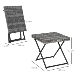 Mesa de Terraza Exterior de Ratán PE Plegable con Patas Cruzadas y Marco de Acero para Patio Balcón 40x40x40 cm ... - Ogal.Es