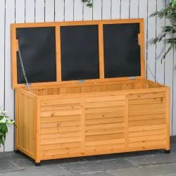 Baúl de Madera Exterior Caja de Almacenamiento de Jardín con Tapa Abrible y Diseño Persiana 127x56x60 cm Natural - Ogal.Es