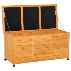 Baúl de Madera Exterior Caja de Almacenamiento de Jardín con Tapa Abrible y Diseño Persiana 127x56x60 cm Natural - Ogal.Es