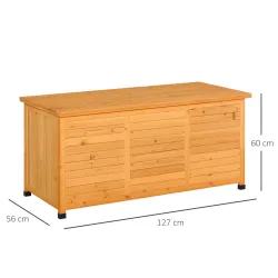 Baúl de Madera Exterior Caja de Almacenamiento de Jardín con Tapa Abrible y Diseño Persiana 127x56x60 cm Natural - Ogal.Es