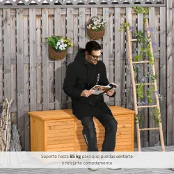 Baúl de Madera Exterior Caja de Almacenamiento de Jardín con Tapa Abrible y Diseño Persiana 127x56x60 cm Natural - Ogal.Es