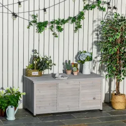 Baúl de Madera Exterior Caja de Almacenamiento de Jardín con Tapa Abrible y Diseño Persiana 127x56x60 cm Madera ... - Ogal.Es