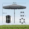 Parasol de Jardín de Aluminio Ø266x250 cm con Ángulo Ajustable Protección UV50+ Techo de Ventilación y Manivela ... - Ogal.Es