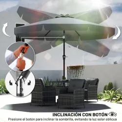 Parasol de Jardín de Aluminio Ø266x250 cm con Ángulo Ajustable Protección UV50+ Techo de Ventilación y Manivela ... - Ogal.Es