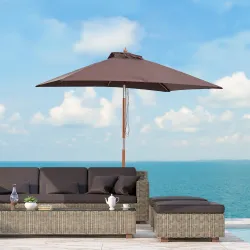 Sombrilla de Jardín Rectangular 200x150x235 cm Inclinable con Anti-UV y Poste de Madera para Terraza Patio Café - Ogal.Es