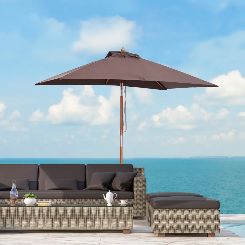 Sombrilla de Jardín Rectangular 200x150x235 cm Inclinable con Anti-UV y Poste de Madera para Terraza Patio Café - Ogal.Es