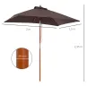 Sombrilla de Jardín Rectangular 200x150x235 cm Inclinable con Anti-UV y Poste de Madera para Terraza Patio Café - Ogal.Es
