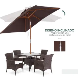 Sombrilla de Jardín Rectangular 200x150x235 cm Inclinable con Anti-UV y Poste de Madera para Terraza Patio Café - Ogal.Es