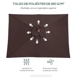 Sombrilla de Jardín Rectangular 200x150x235 cm Inclinable con Anti-UV y Poste de Madera para Terraza Patio Café - Ogal.Es