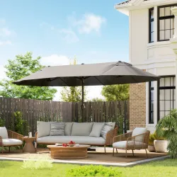 Sombrilla Doble para Jardín 455x265x238 cm Parasol Grande con Manivela Manual Resistente al Agua Protección Sola... - Ogal.Es